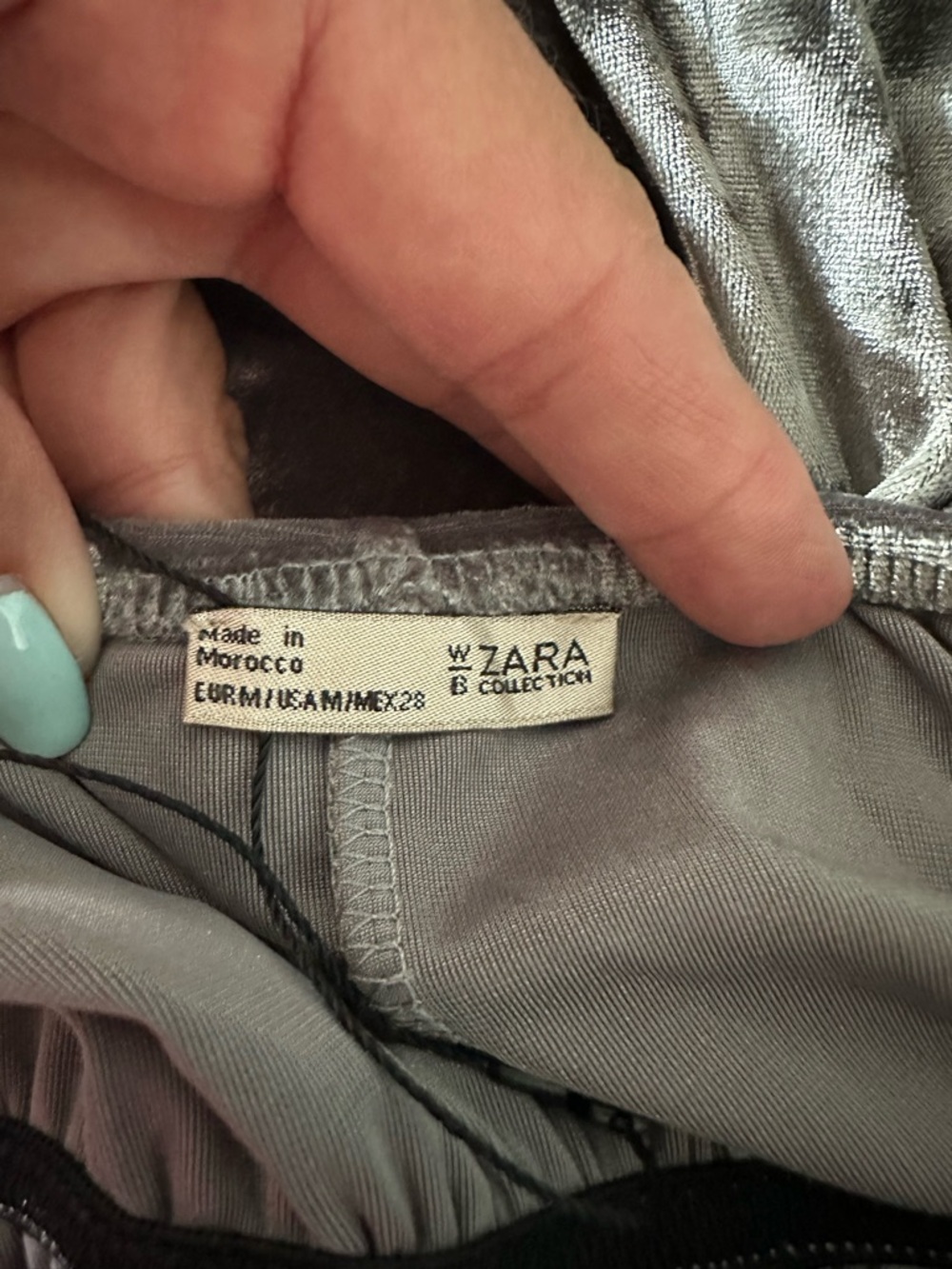 Zara Velvet Maxi Dress Spaghetti Straps Gray Silver Crushed Velour Boho Size M - Picture 6 of 7